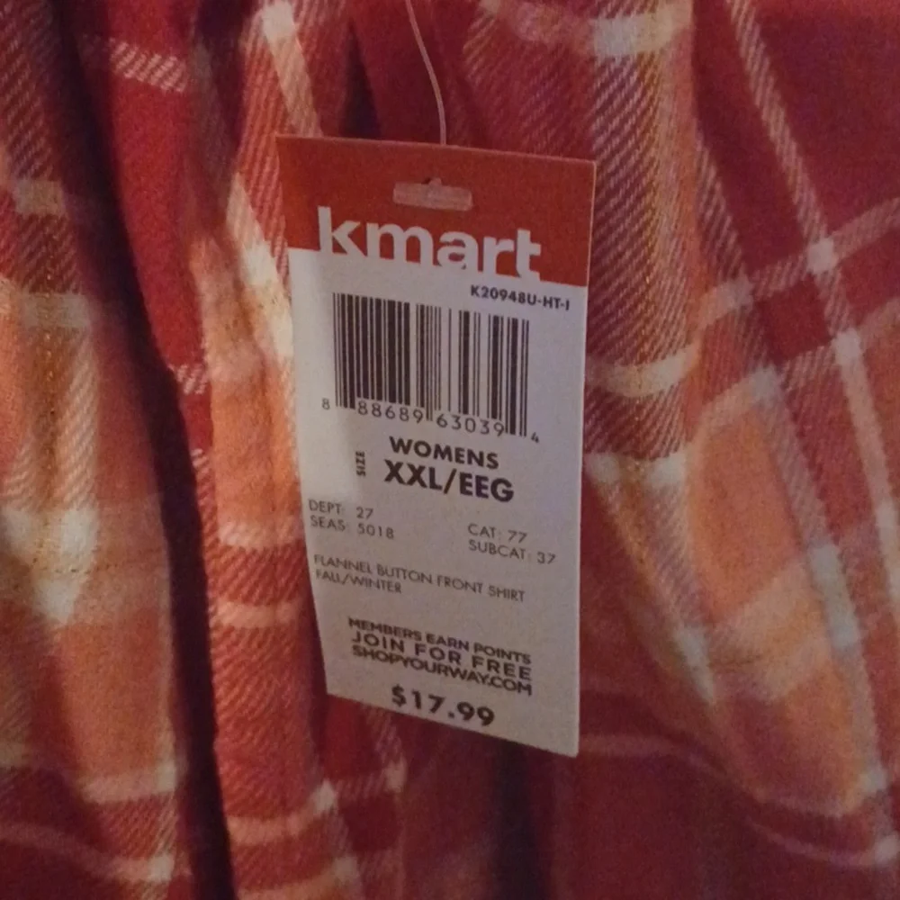 Basic editions womens plaid flannel shirt pinkish size XXL NWT - Picture 3 of 5